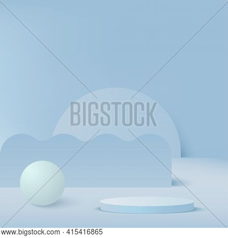 Abstract Background With Blue Color Geometric 3D Podiums. Vector Illustration
