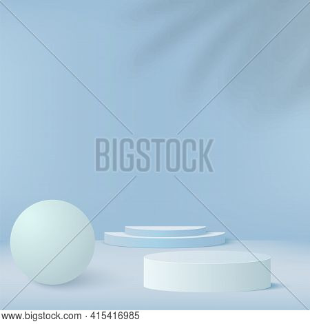 Abstract Background With Blue Color Geometric 3D Podiums. Vector Illustration