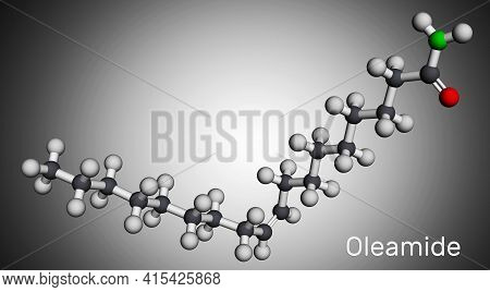 Oleamide Molecule. It Is Fatty Amide Derived From Oleic Acid. Molecular Model. 3d Rendering. Illustr