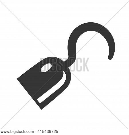 Pirate Hook Bold Black Silhouette Icon Isolated On White. Ancient Hand Prosthesis Pictogram.