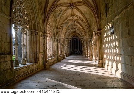 Alcobasa, Portugal- November 17 2014: The Cloister Of Catholic Monastery Of Alcobasa, Portugal