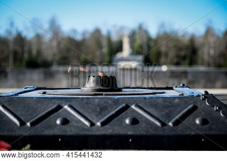 Riga, Latvia - April 1, 2021: European Heritage Day. The Riga Brethren Cemetery - Latvian Memorial E