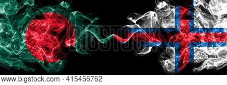 Bangladesh, Bangladeshi Vs Faroe Islands, Faroese Smoky Mystic Flags Placed Side By Side. Thick Colo