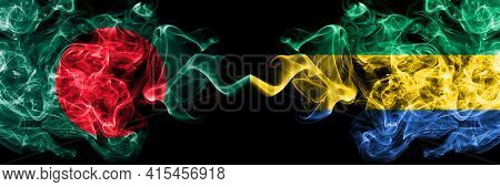 Bangladesh, Bangladeshi Vs Gabon, Gabonese, Gabonian Smoky Mystic Flags Placed Side By Side. Thick C