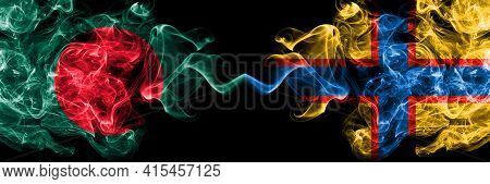Bangladesh, Bangladeshi Vs Ingrian People Smoky Mystic Flags Placed Side By Side. Thick Colored Silk
