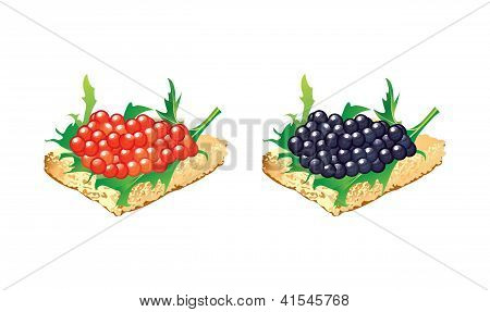 Kanapki z czarnym i czerwonym kawiorem