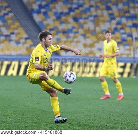 Kyiv, Ukraine - March 28, 2021: Oleksandr Karavaev Of Ukraine Controls A Ball During The Fifa World 