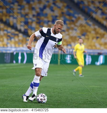 Kyiv, Ukraine - March 28, 2021: Paulus Arajuuri Of Finland Controls A Ball During The Fifa World Cup