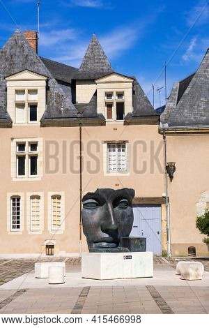 Angers, France - August 23, 2019: The Sculpture Of A Woman's Face By Franco-polish Sculptor Igor Mit