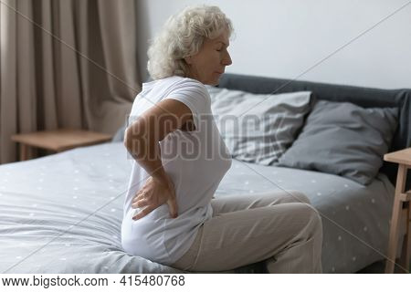 Tired Upset Elderly Woman Feeling Strong Lower Backpain