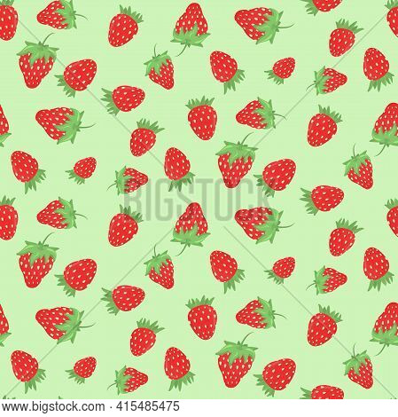 Vector Pattern With Strawberries On A Light Green Background
