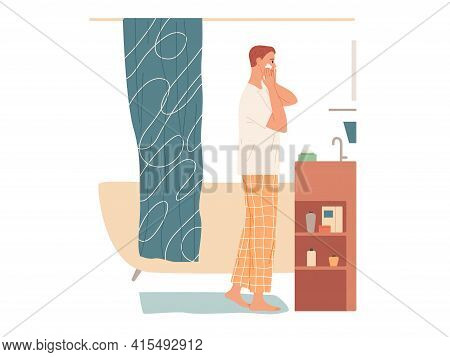 Man In The Bathroom Applies Cream To His Face
