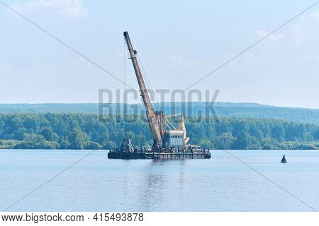 Dredging Boat Is Working To Deepen The Fairway On The River
