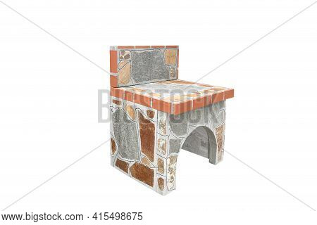 Small Stone Gray Worktop, Unused Stone Garden Countertop Isolated On A White Background.