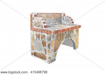 Large Stone Gray Worktop, Unused Stone Garden Countertop Isolated On A White Background.