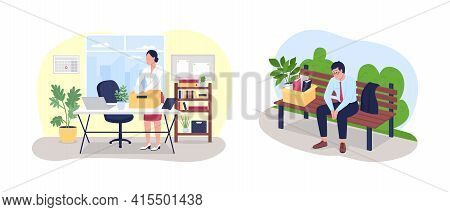 Laid Off From Work 2d Vector Web Banner, Poster Set