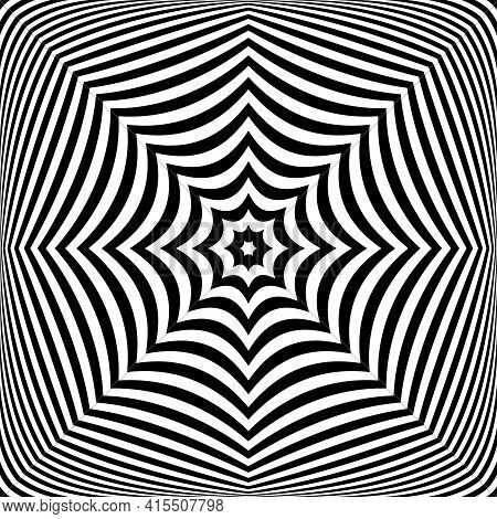 Abstract Op Art Symmetrical Lines Pattern With 3d Illusion Effect. Vector Art.