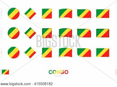 Congo Flag Set, Simple Flags Of Congo With Three Different Effects. Vector Illustration.