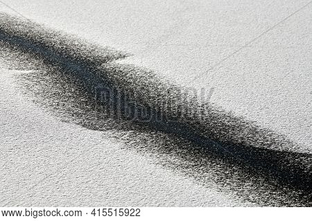 Abstract Black Line On Snow-white Background. Black And White Minimalist Art, Contrast Achromatic. M
