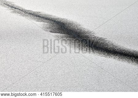 Abstract Black Line On Snow-white Background. Black And White Minimalist Art, Contrast Achromatic. M