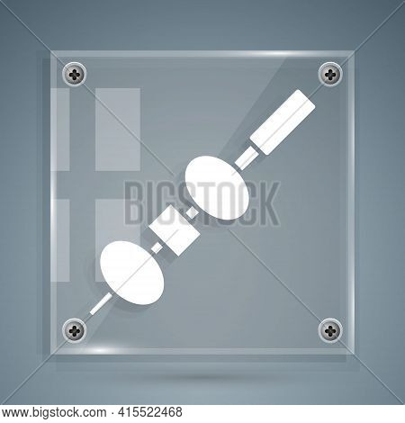 White Olive And Cheese On Chopstick Icon Isolated On Grey Background. Canape, Tapas With Cheese And 