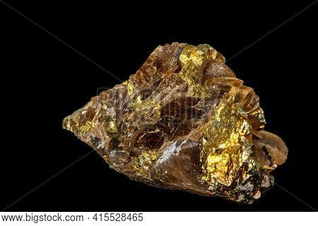 Macro Siderite Mineral Stone On Black Background