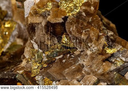 Macro Siderite Mineral Stone On Black Background