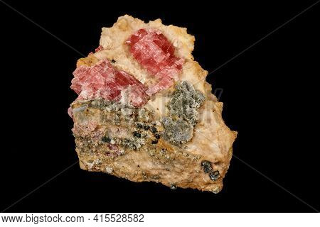 Macro Stone Cobalt Calcite Mineral On A Black Background