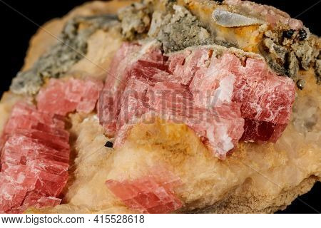 Macro Stone Cobalt Calcite Mineral On A Black Background
