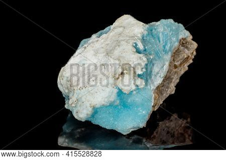 Macro Stone Cobalt Calcite Mineral On A Black Background