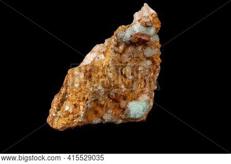 Macro Stone Apophyllite Mineral On Black Background