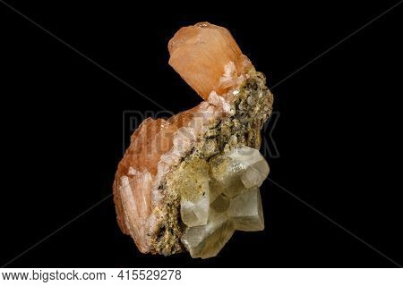 Macro Stone Apophyllite Mineral On Black Background