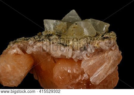 Macro Stone Apophyllite Mineral On Black Background