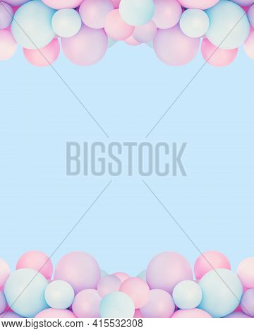 Colorful Balloons Background, Punchy Pink And Mint Pastel Colored And Soft Focus. Party Festive Ball