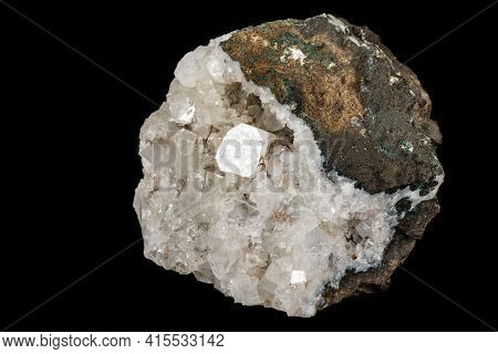 Macro Stone Stilbite Mineral On White Black Close Up