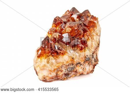 Macro Mineral Stone Citrine On White Background