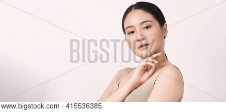 Beauty Skin. Makeup Concept. Young Pretty Woman Black Hair And Beauty Face