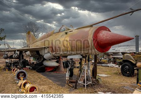 Riga, Latvia - March 26, 2021: Detail Of A Mikoyan Mig 21, Nato Code Name 'fishbed', Displayed At Th