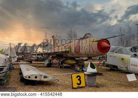 Riga, Latvia - March 26, 2021: Detail Of A Mikoyan Mig 21, Nato Code Name 'fishbed', Displayed At Th