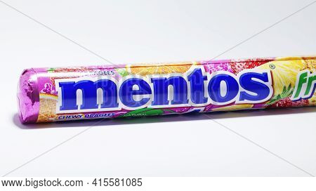 Umea, Norrland Sweden - March 19, 2021: A Tube Of Chewy Candy Pieces