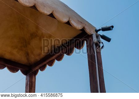Cctv Cameras Mounted On Roof Of Raised Observation Platform On Deck Of Replica Panokseon, A Korean O