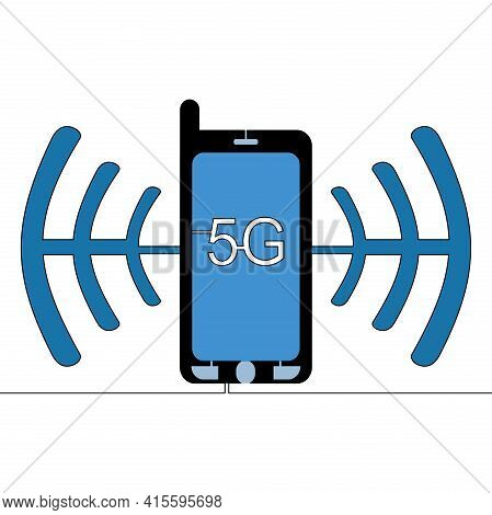 Flat Colorful Continuous Drawing Line Art 5g Connection Mobile Data Icon Vector Illustration Concept