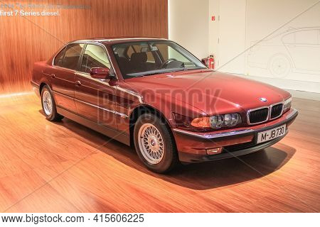 Germany, Munich - April 27, 2011: Bmw 730 In The Body Of The E38 In The Exhibition Hall Of The Bmw M