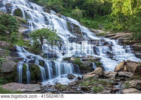 Mae Ya Waterfall In Doi Inthanon National Park, One Of Largest And Most Famous Cascade In Country, C