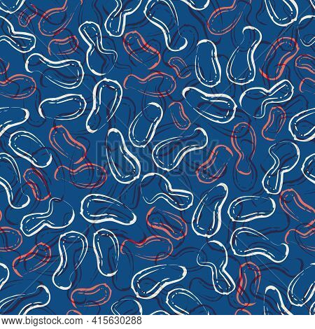 Abtract Peanut Shell Line Art Seamless Vector Pattern Background. Cluster Of Monkey Nuts In Calligra