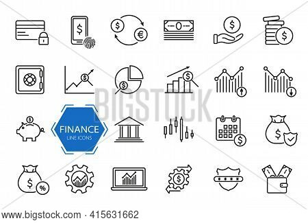Set Of Financial Icons. Money, Finance, Payment Line Icons. Finance And Analytics Related. Investmen