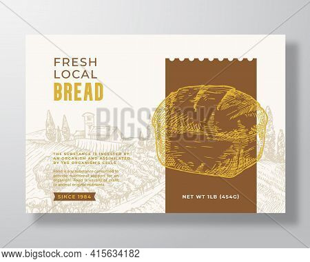 Fresh Local Bread Label Template. Abstract Vector Packaging Design Layout. Modern Typography Banner 