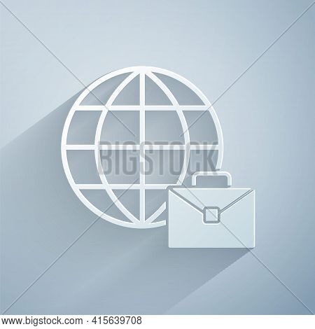 Paper Cut Online Working Icon Isolated On Grey Background. Freelancer Man Working On Laptop At His H