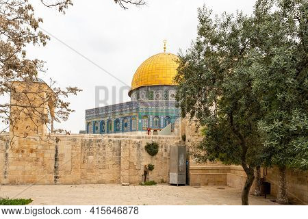 The Al Aqsa Mosque And The Dome Of Yusuf Built By Salah Ad-din At The End Of The 12th Century On The
