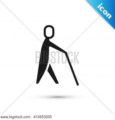 Grey Blind Human Holding Stick Icon Isolated On White Background. Disabled Human With Blindness. Vec